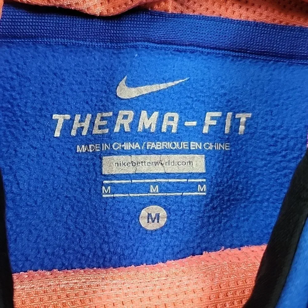 NIKE THERMA-FIT ROYAL BLUE AND BLACK HOODIE, SIZE MEDIUM